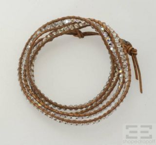 Chan Luu Brown Leather Clear Beaded 5 Wrap Bracelet