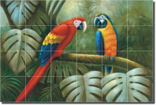 Ching Tropical Parrots Landscape Ceramic Tile Mural Art