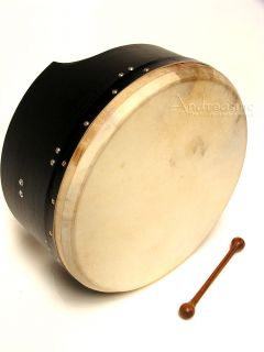 New 16 Deep Black Frame Irish Bodhran Drum w Tipper Tunable Goatskin 