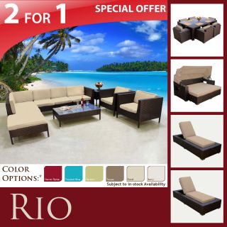   Wicker Outdoor Patio Set 7piece Dining Set 2 Chaises Sunbed