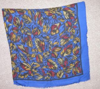 large square wool challis shawl wrap blue floral euc