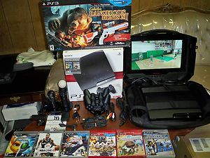 Sony PS3 CECH 2001A 120GB w Gaems G155 LED Screen Travel Case and Lots 