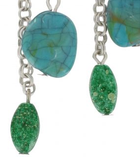 Chicos Faux Turquoise Green Beaded Chain Earrings