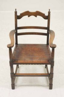   Scottish Oak Ladder Back Dining Chairs With Original Leather Seats