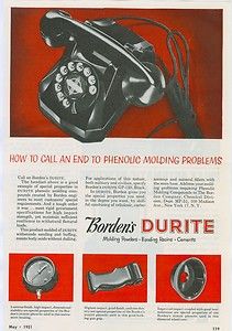   1951 Ad Retro Telephone Phenolic Molding Powders Resins Cements