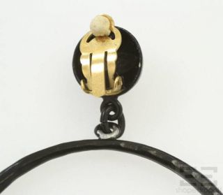 Chanel Black Gold Hammered Logo Hoop Earrings 93P