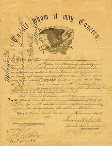 1865 Civil War Discharge Charles H Miller 6th Regiment New York 