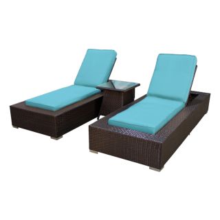   Outdoor Wicker Patio Chaise Lounges with Table Tropical Blue