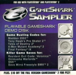   Sampler for PS1 PS2 PLAYSTATION variety of game busting codes & saves