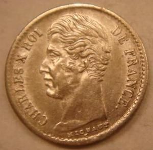   Franc 1828 A Almost Uncirculated Cleaned Charles x Silver