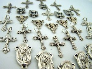 Crucifix Mary Cross Rosary Center Piece Parts Jesus Charm Pendants Lot 