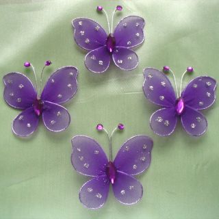 50pc Purple Stocking Butterfly Wedding Decorations 5cm