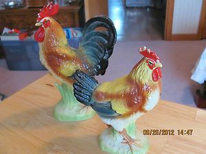 Vintage Napco Ceramic Hen Rooster Figurines