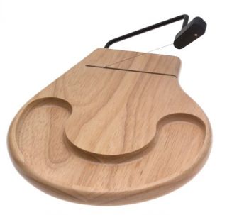 Wire cheese slicer attached to a beechwood tray Recessed well for 