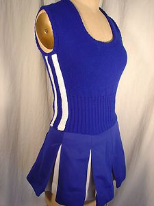 VINTAGE cheerleader UNIFORM outfit SET skirt VEST royal BLUE no logo 