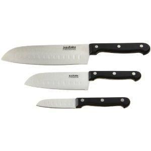 Set of 3 Black Handle Stainless Steel Santoku Chef Knife Set 7 5 3 