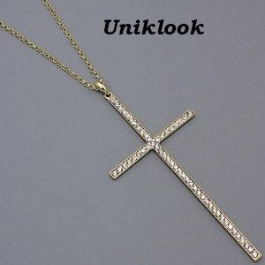   Yet Delicate Clear Crystal 4 Cross Gold Chain Design Jewelry Necklace