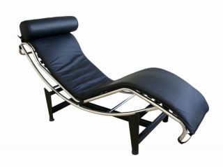 Adjustable Black Leather Chaise Lounge constructed of a durable steel 