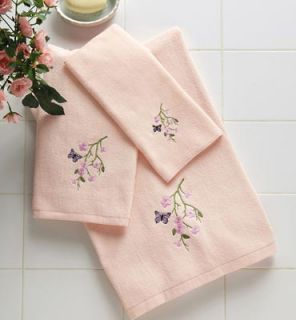 Bathroom Set Cherry Blossom Butterflies Pink Shower Curtain Bath Rug 