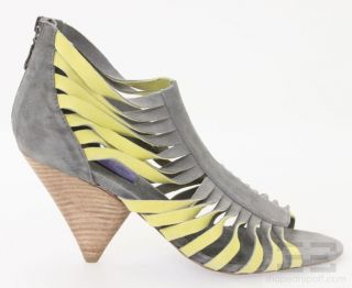 Charlie My Love Yellow Grey Twisted Leather Open Toe Heels Size 10 New 