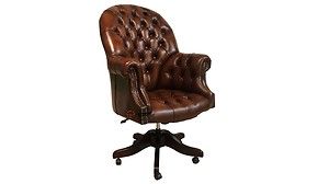 Chesterfield Directors Buttoned Seat Office Swivel Chair Antique Tan 