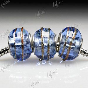   Glass Large Hole European Beads Fit Charms Blue Round 14 LB0093