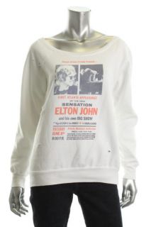 Chaser Elton John White Fleece Distressed Graphic Boat Neck Sweatshirt 