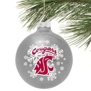 Washington State Cougars Grey Snowflake Glass Ornament