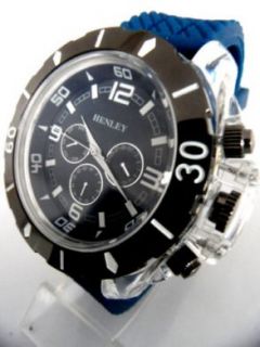 Mens Blue Henley Sports Watch Tyre Track Silicone Strap Gift H336 