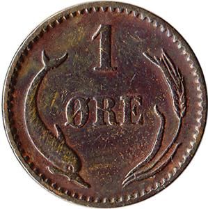 1894 Denmark 1 Ore Coin Christian IX KM 792 2