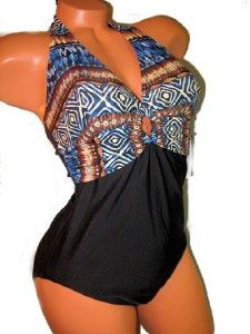 Christina 1 PC Modele Black Tribal Swimsuit 12 Long