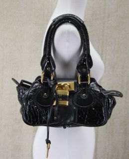 Chloé Paddington Black Patent Croc and Leather Padlock Satchel Key $ 