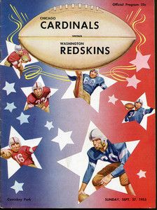 1953 Chicago Cardinals v Washington Redskins Program Ex Condition