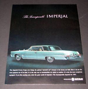 1964 Green Chrysler Imperial Crown Coupe Photo Print Ad