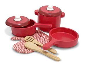   Play Pots And Pans Wooden Kitchen Red Accessory Set Childrens Toys New