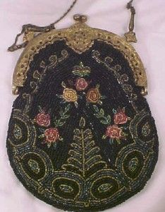 Christiana Roses Black Beaded Purse Handbag Evening Vintage 