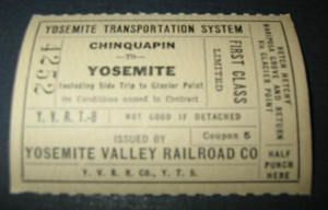 Old 1920s Yosemite Valley Railroad Ticket Chinquapin