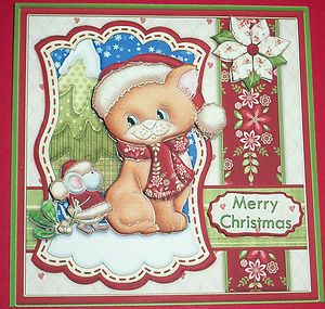 Handmade Greeting Card 3D Christmas Card With A Cat And Mouse