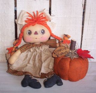 New Primitive Raggedy Ann with Pumpkin Harvest Thyme Fall Annie