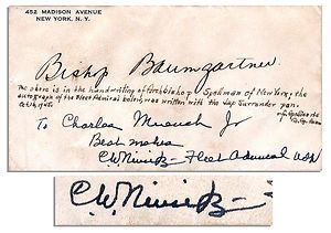 Chester Nimitz Autograph Signed w WWII Surrender Pen