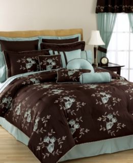 New Blue on Chocolate Brown Bedding Brianna Comforter Set Queen King