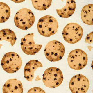 Chocolate Chip Cookies on Cream Cotton Quilt Fabric