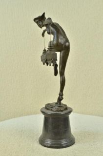 Signed Bronze Statue Art Deco French Columbine Harlequin Dancer Marble