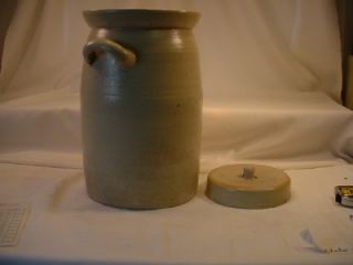 Antique Stoneware Large Crock Butter Churn with Lid