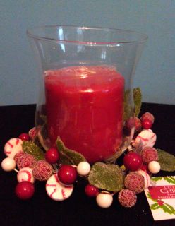 Christmas Holiday Peppermint Candy Themed Candle Ring, Glass Holder