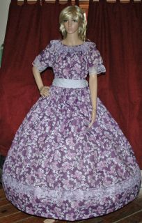 CIVIL WAR SOUTHERN BELLE PIONEER VICTORIAN Purple Floral Costume Dress