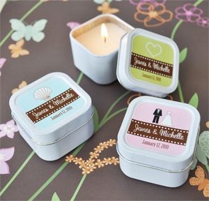 100 Square Personalized Candle Tins Wedding Favors Free Shipping