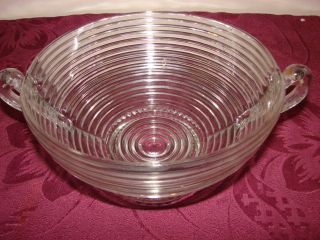 Retro Clear Glass Bowl w Handles Maker Unknown