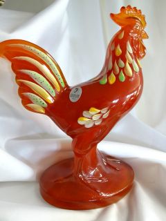 Fenton Art Glass Hand Painted Orange Slice Rooster New