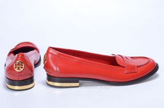 Tory Burch 7 5 M Clayton Patent Leather Penny Loafer Red Slip on Shoes